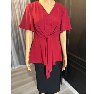 V-Neck front tie flounce blouse